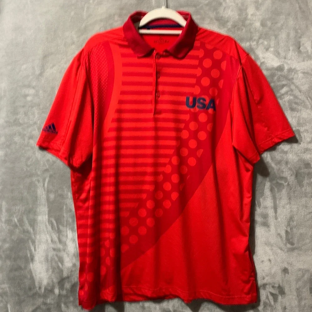 Adidas‎ Team USA Mens XL Red Graphic Performance Polo Shirt FR9663 Short Sleeve